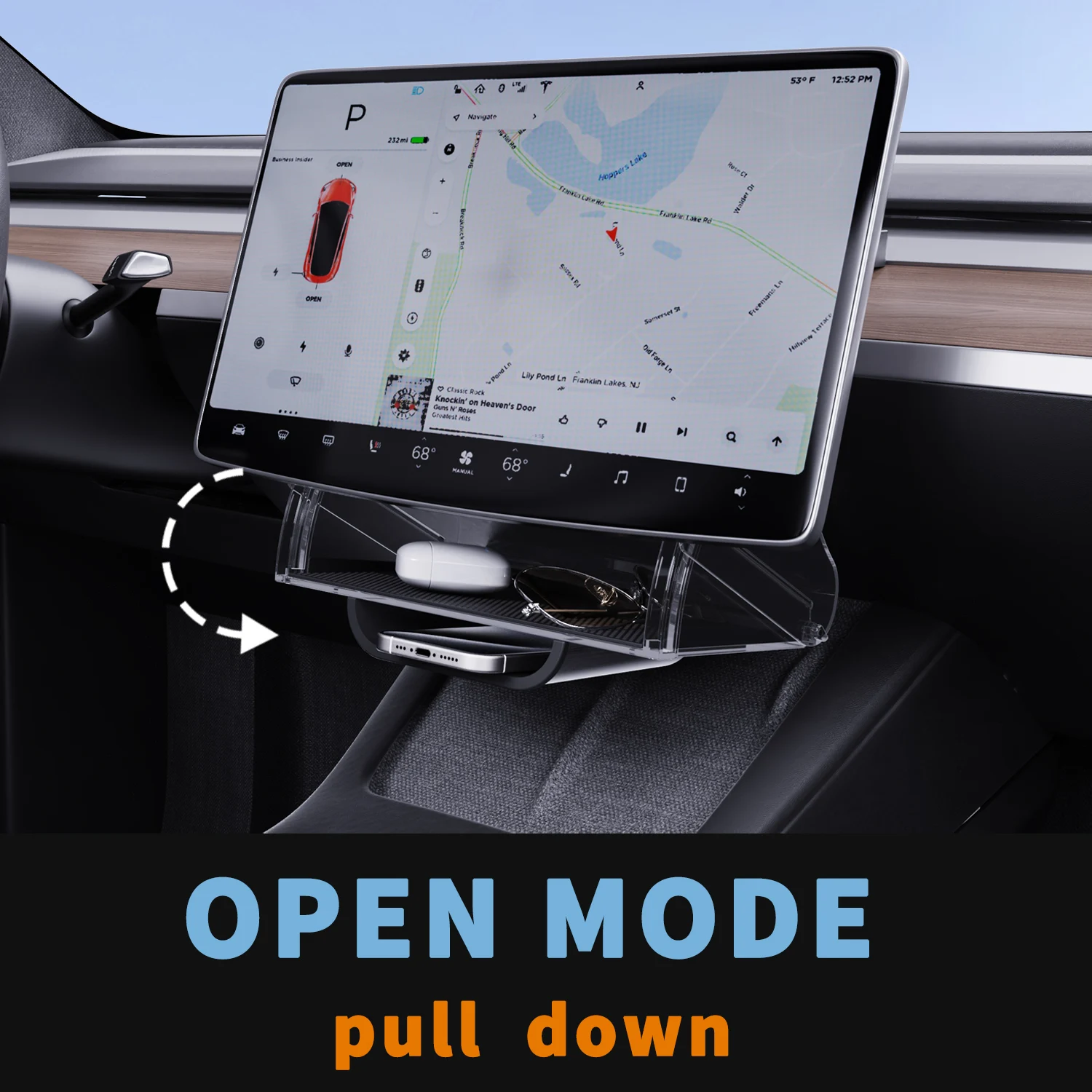 Center Console Organizer for Tesla Model Y  2016 - 2024 Model 3 2016-2023 Accessories, Open and Close Under Screen Storage, Hide