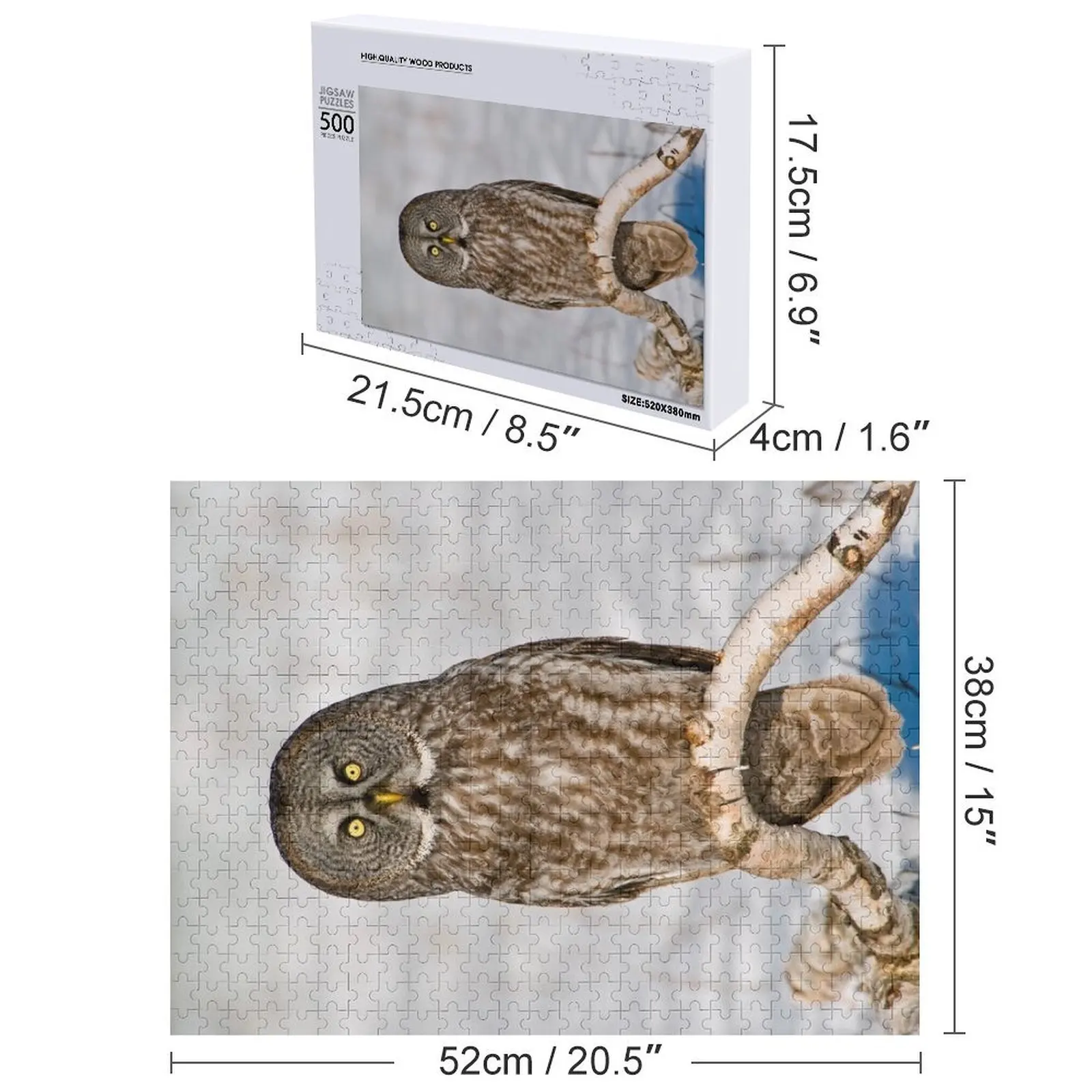 Grote grijze uil puzzel kunstwerken nieuw speelgoed voor kinderen 2022, gepersonaliseerd cadeau getrouwde naam houten speelgoedpuzzel