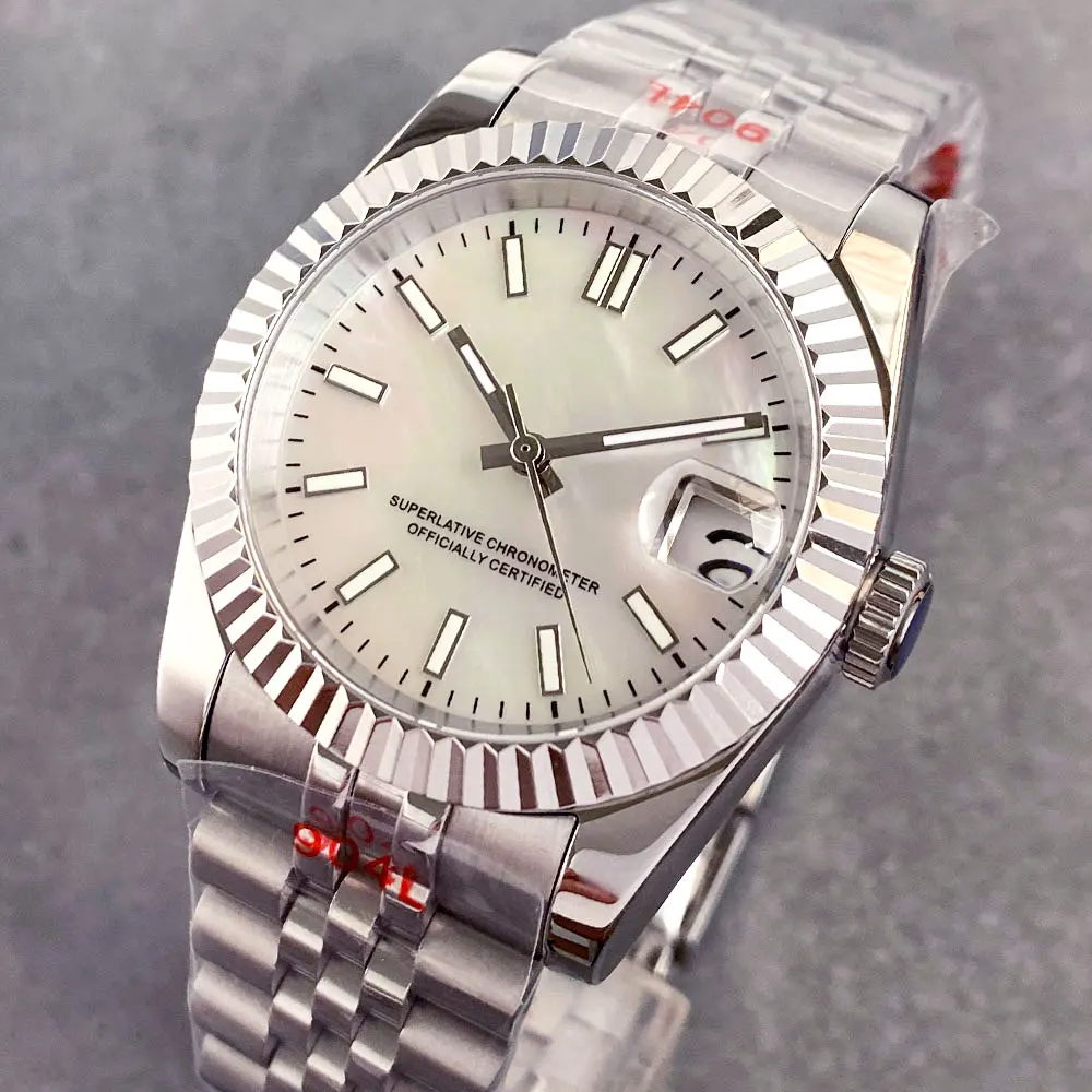 Tandorio MOP Mother of Pearl Dial Light Luxury 36/39mm Sapphire NH35A Diver Watch Men Steel Bracelet 20ATM Automatic ﻿