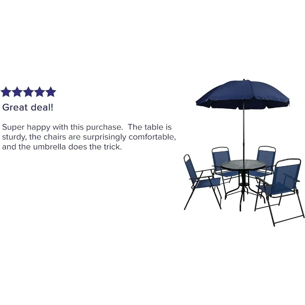 Patio Furniture Sets, 6 Piece Patio Garden Table Set - Umbrella Table - Set of 4 Navy Folding Chairs Outdoor Furniture Sets