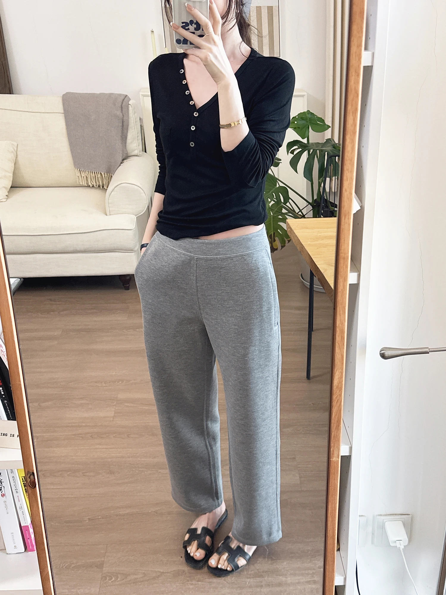 

Спортивные брюки ручной работы с прямым кроем и широким поясом, корректирующие форму ног, повседневные брюки для женщин, однотонные, с эластичным поясом, из других материалов