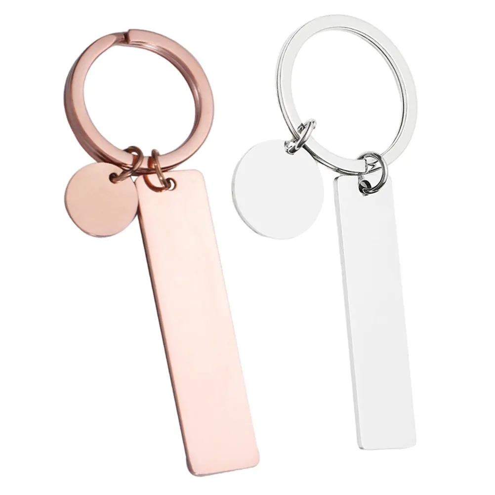 2Pcs DIY Blank Stainless Steel Keychain Metal Key Rings Rectangle Hanging Tag Unfinished Keyrings Blank Stainless Steel Keychain
