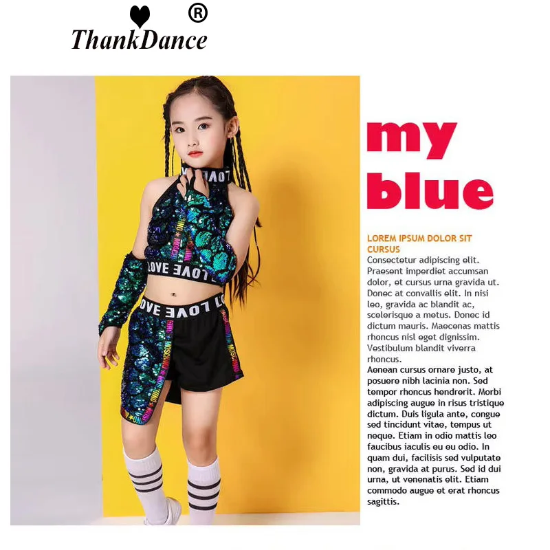 Costumi di danza jazz hip-hop per bambini per ragazze Street Modern Outfit Cheer Dance Costumi di performance sul palco Paillettes lucide