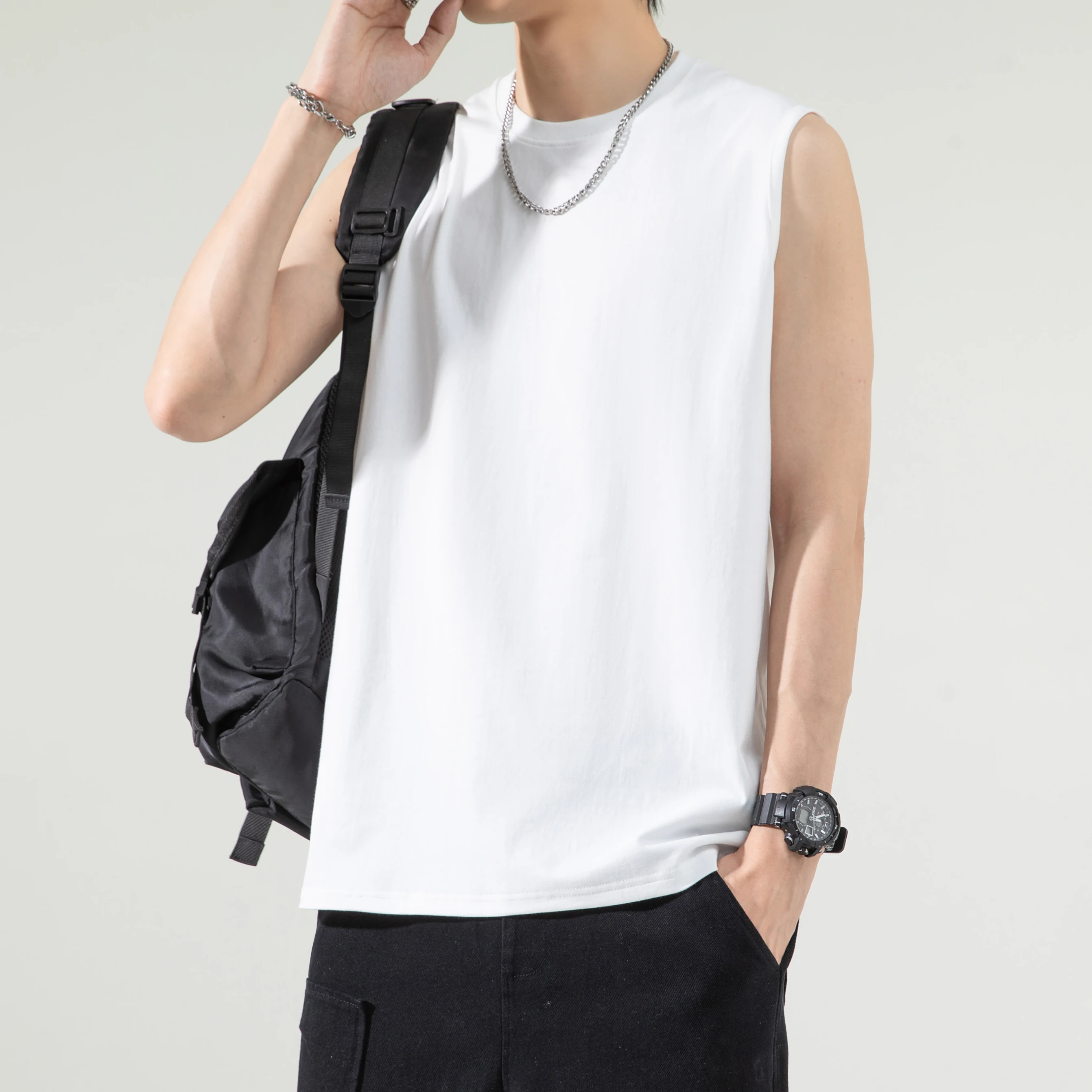 

Trendy Oversized Plain Color Sleeveless T Shirt For Men Casual Big Size Summer Streetwear Five Colors