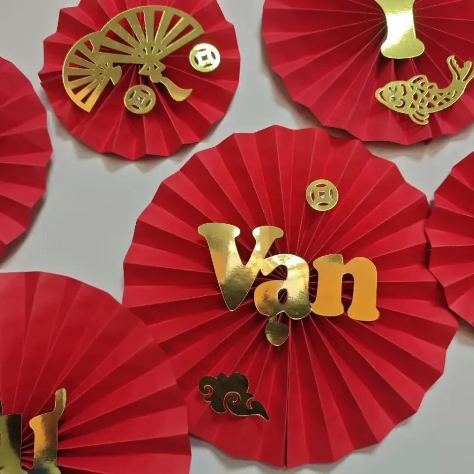 Vietnamese Spring Festival Decorations New Year Paper Fans and Suitable for Holiday Living Room Display Flowers Hanging Ornament - Image 5