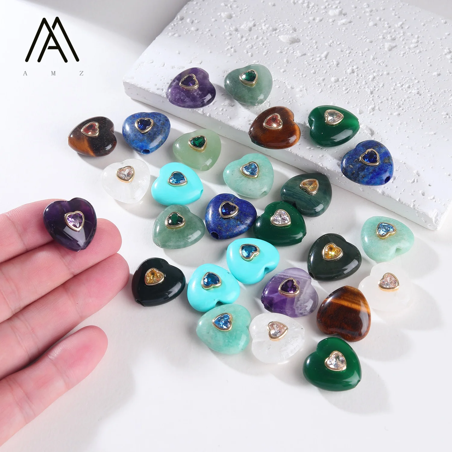 1/3/5/10pcs 20mm Large Hole Heart with Zircon Natural Stone Pendant Amethyst Crystal for DIY Necklace Bracelet Jewelry Making