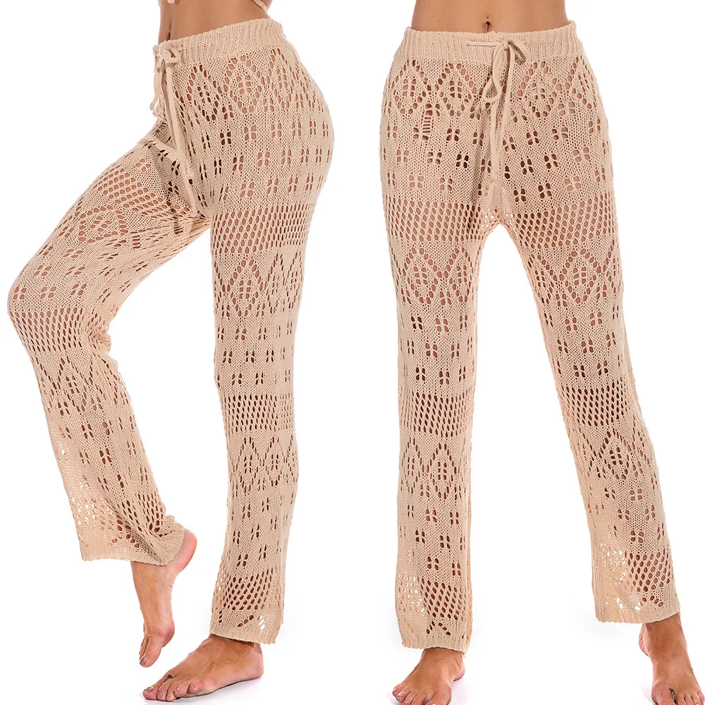 2021 Hot Hand-crocheted Outdoor Suspender Beach Pants Women's Summer Sun Protection and Shade Slacks