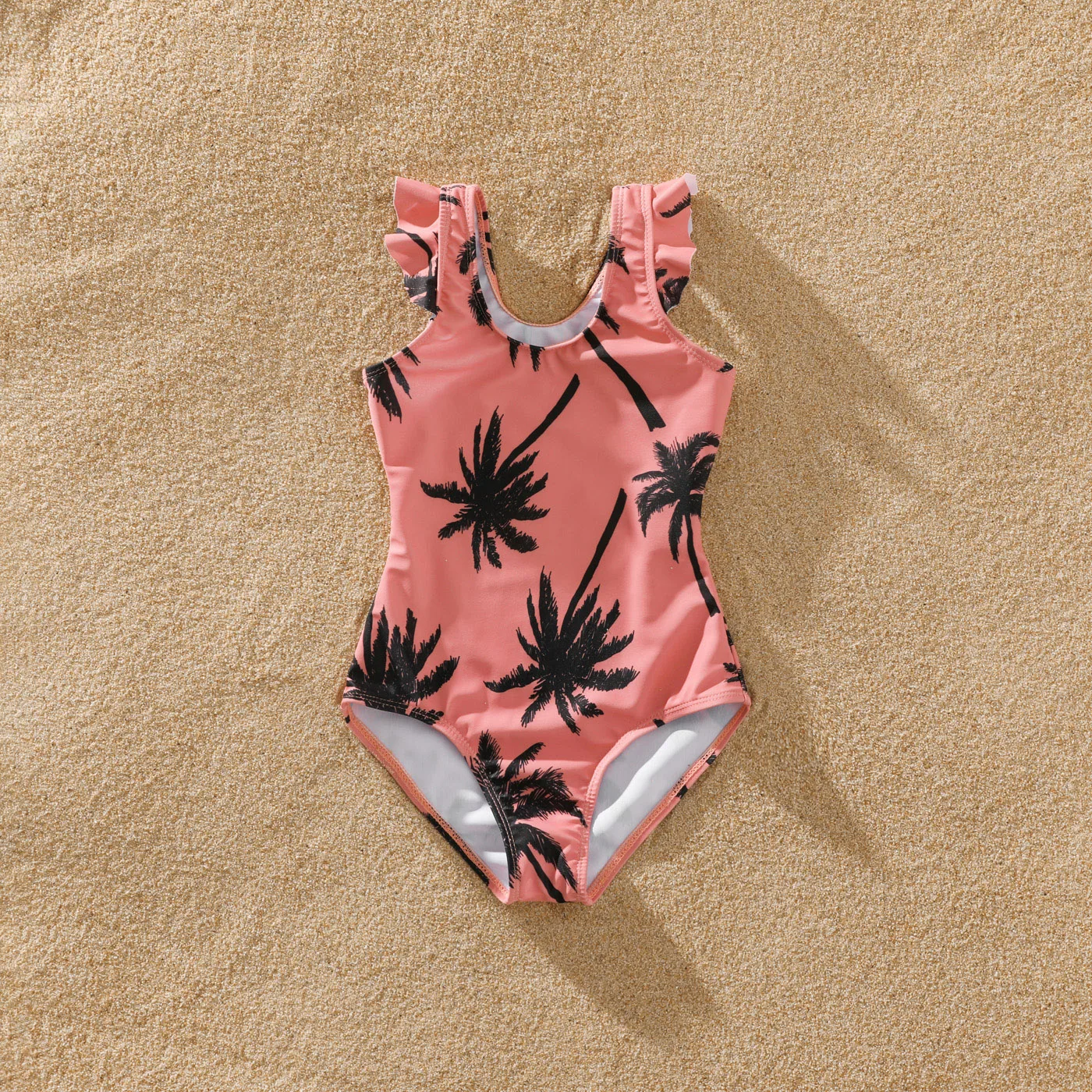 PatPat Family Matching All Over Coconut Tree Print Pink Swim Trunks Shorts Spaghetti Strap One-Piece Swimsuit