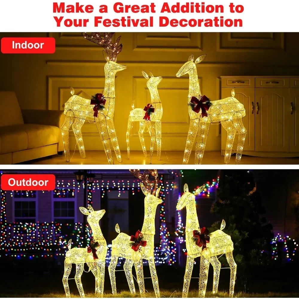 Christmas Decorations 3-PCS Lighted Reindeer for Outdoor Glowing Decoration with 230 LED Lights, Battery Christmas Inflatables