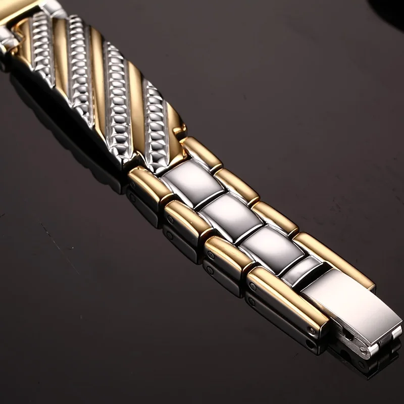 Vinterly Steel Magnetic Bracelet for Men Hand Chain Link Gold-color Magnet Arthritis Relief Health Energy Benefits 21cm Jewelry