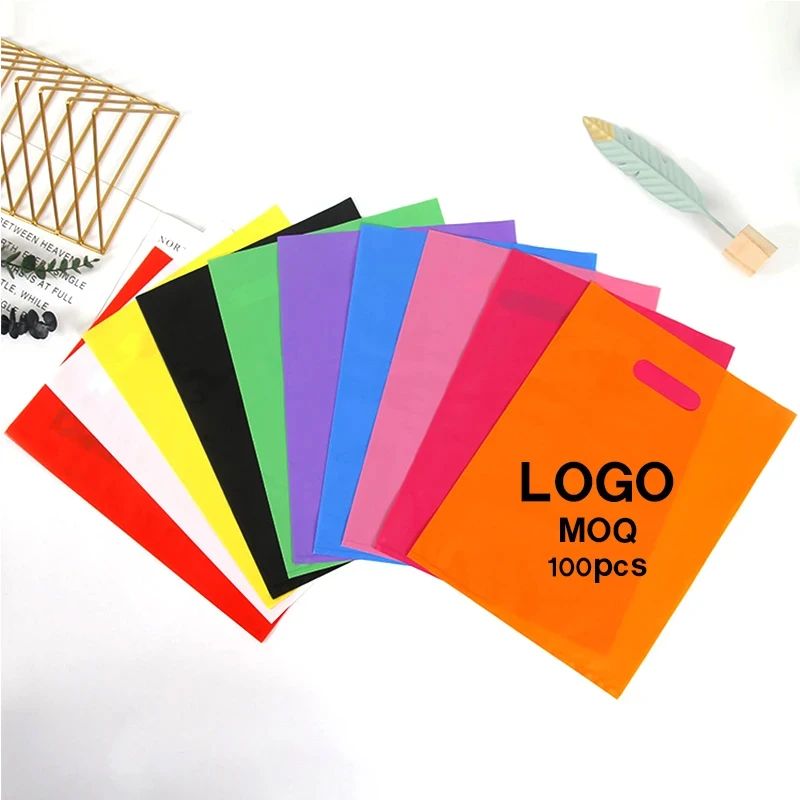 Free Shipping Custom Brand Name Logo Plastic Bag Clothes Shopping Bag Wedding Gift Packaging PE Bag With Handle 100pcs