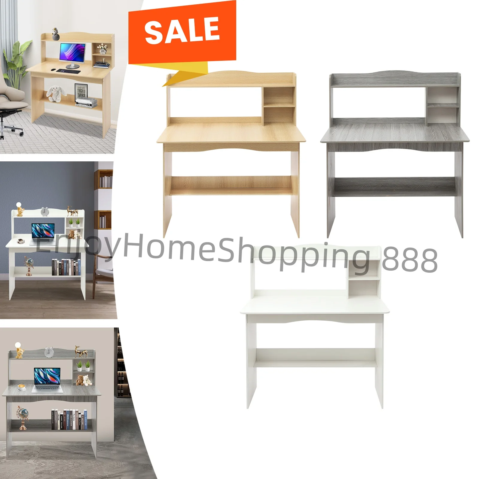 그레이/화이트/오크 2단 책상/컴퓨터 테이블 100x48x120cm 홈 오피스, 학습 및 작업 공간을 위한 현대적이고 쉬운 조립