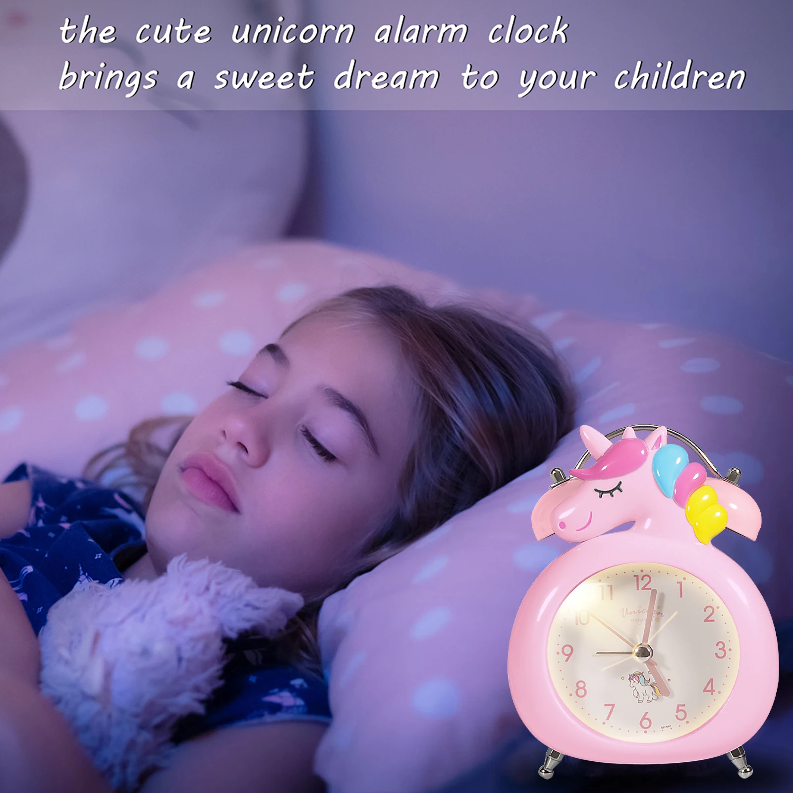 Cute Unicorn Kids Alarm Clock Double Bell Clock with Backlight Desk Clock Wake Up Girls Bedroom Decoration Christmas Kid Gifts