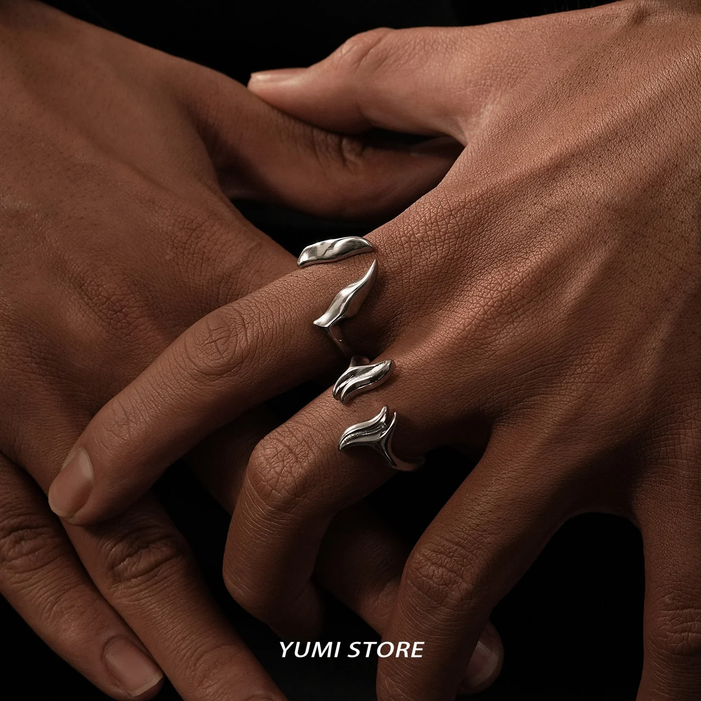 New Steel Abstract Horn Open Ring Unisex Statement Double Spike Hip Hop Cool Minimalist Punk Streetwear Jewelry for Men Woman