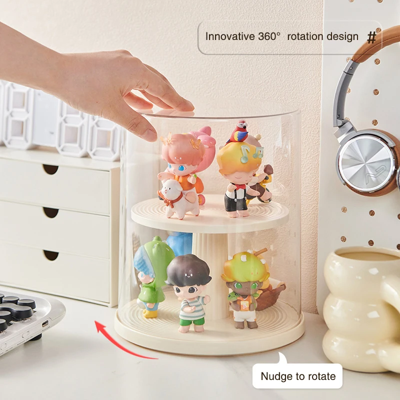 

Large Capacity Storage Box 360 Rotatable Double Layers Collectible Figures Display Stand Case Dust-Proof Doll Toy Organizer Box