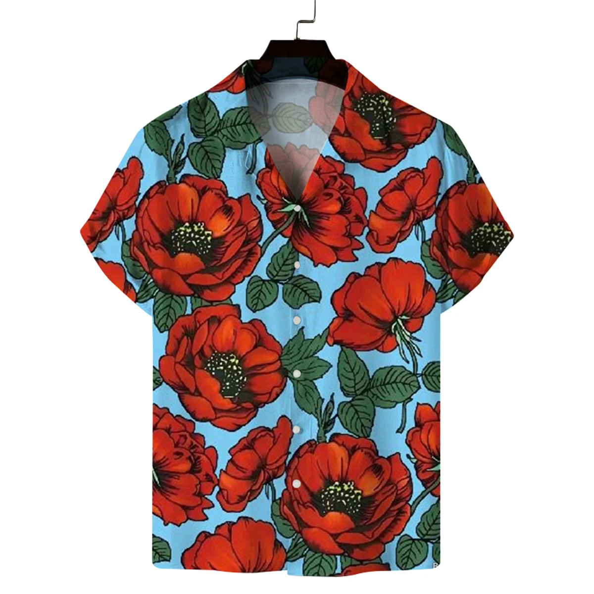 

Retro Red Flower Printed Shirts Men Men's Summer Casual Short Sleeve Beach Shirt Men's Hawaiian Loose Oversized Harajuku Tops