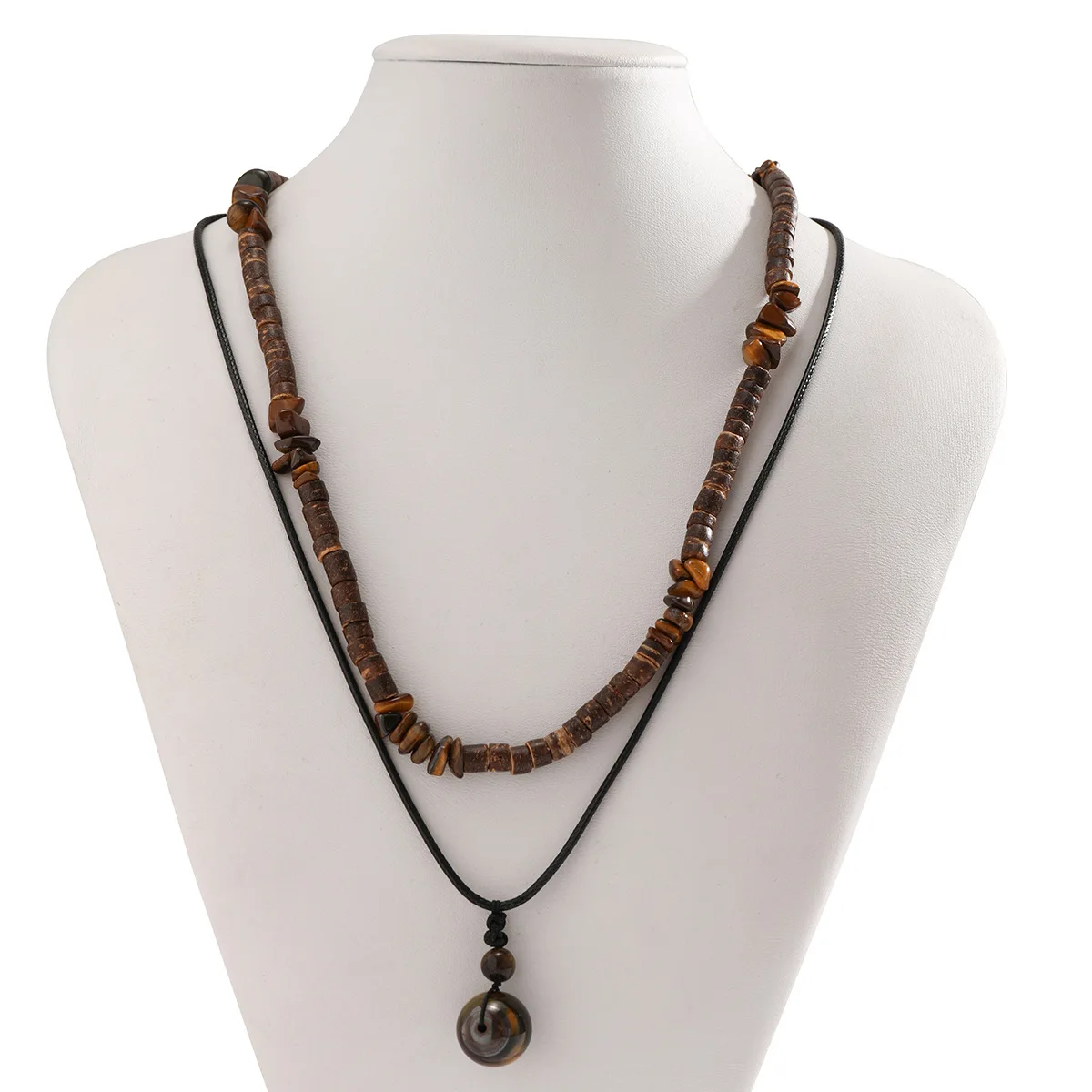 Simple and versatile men's wood bead and turquoise necklace for cross-border European and American jewelry; image 4