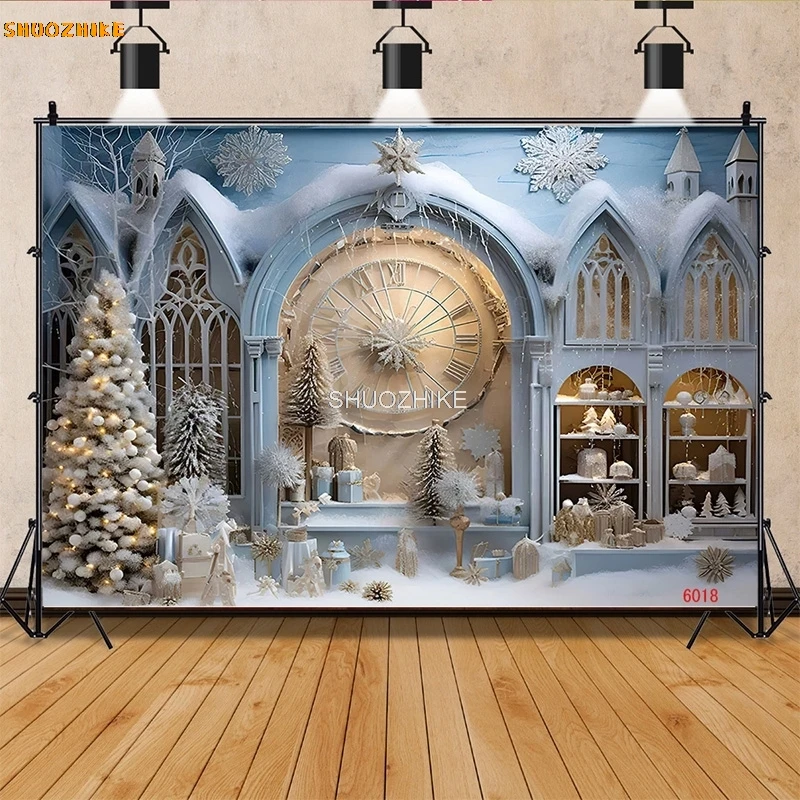 SHUOZHIKE Christmas Day Candy Family Portrait Photography Backdrop Wooden Door Snowman Cinema New Year Background Prop WW-09