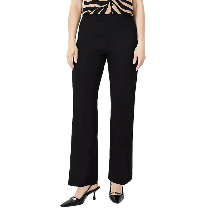 2025 시크하고 세련된 슬림 스트레이트 팬츠 여성용 신축성 있는 허리 통기성 슬림 블랙 오피스 파티용