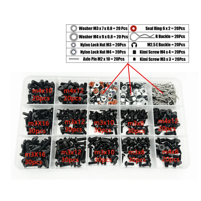 Screws Box Set for 1/8 1/10 HSP Traxxas TRX-4 TRX-6 Tamiya CFX MST HPI Kyosho D90 Scx10 D110 AXIAL D110 RC Car Parts Repair Tool