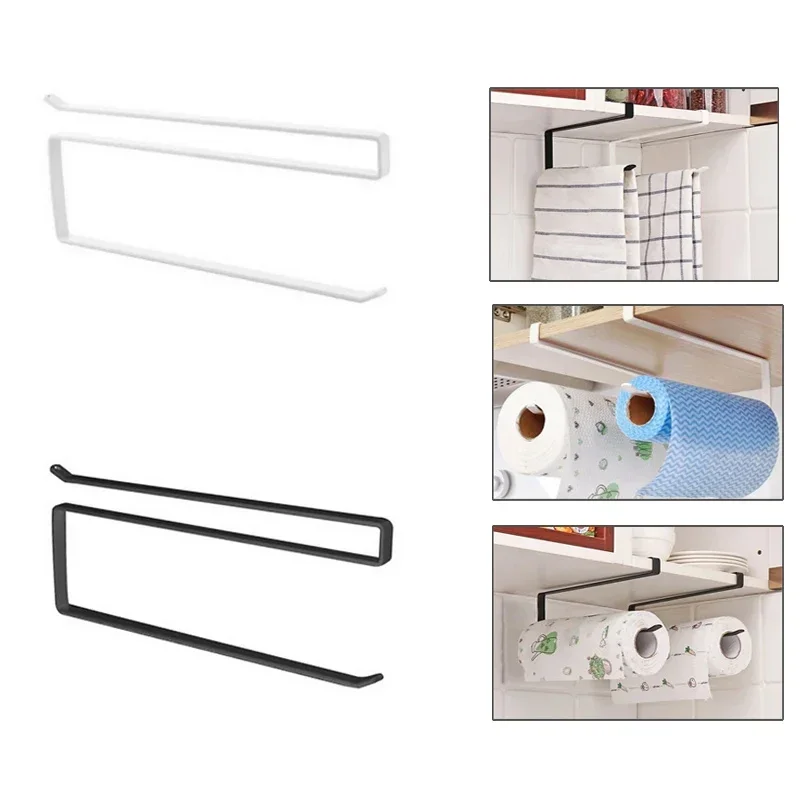 Paper Roll Holder Towel Rack Cling Film Storage Rack Bathroom No Punching Storage Rack Hanging Shelf Kitchen Tissue Accessories