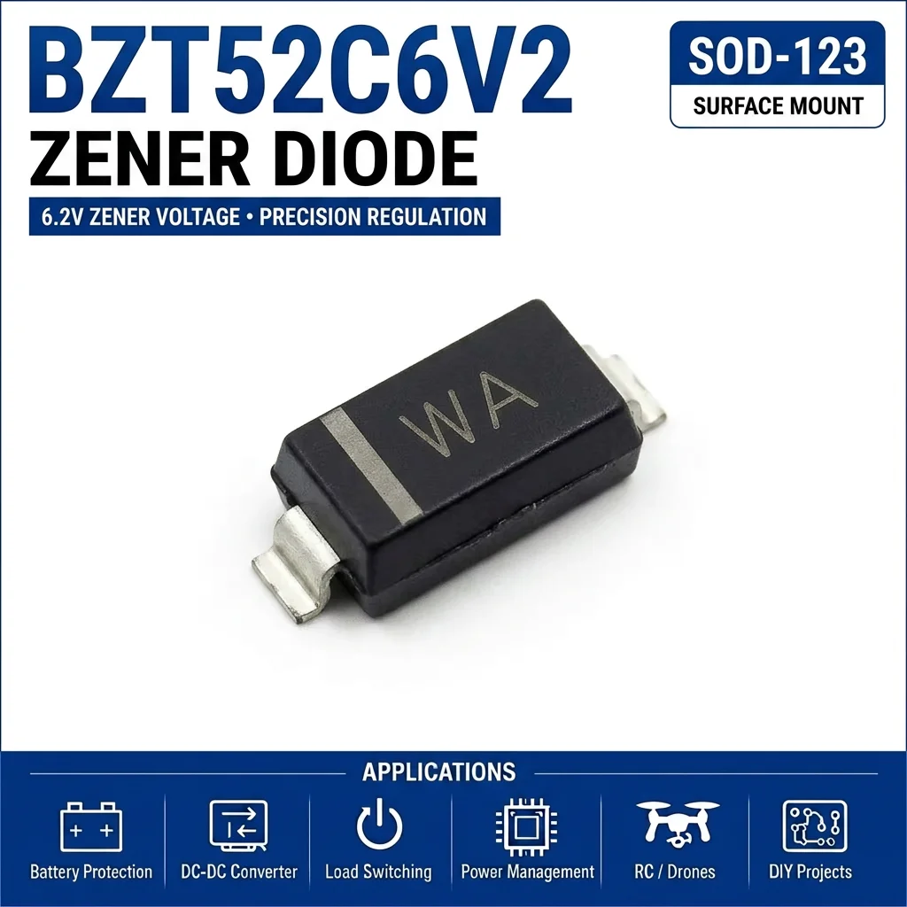 (100 pcs) BZT52C6V2S/BZT52C6V2 SOD-323/SOD-123 (Marking WA) 52C6V2S 52C6V2 - Zener Diode 6.2V BZT52
