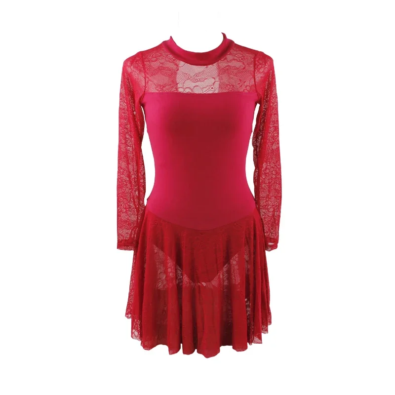 AqLeotard-Robe de danse à col montant en dentelle pour femme, justaucorps de ballet adulte, costume de batterie sexy, performance sur scène