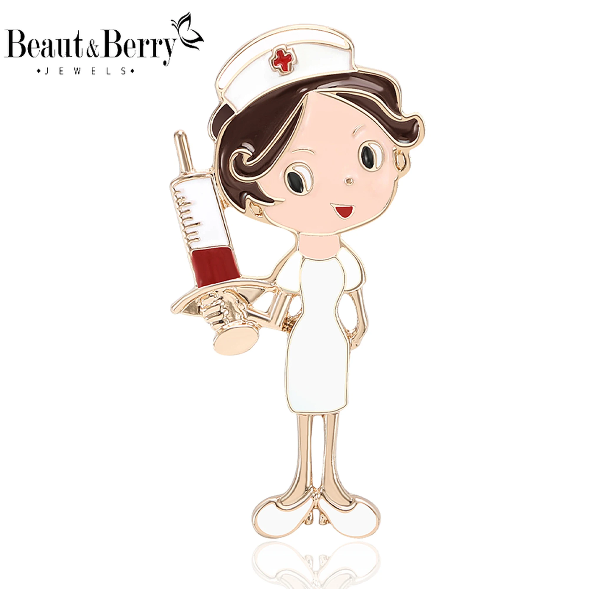 Beaut&Berry Classic Enamel Nurse Brooches for Women Unisex Medical Pins Casual Party Accessories New Gifts Friends Decoration