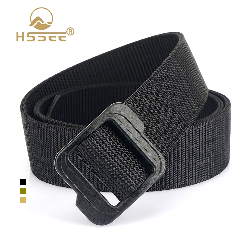 HSSEE No Metal Casual Belt for Men Plastic Buckle Thick Plus Nylon Tactical Outdoor Belt 38mm Military Gun Belt Metalless Girdle