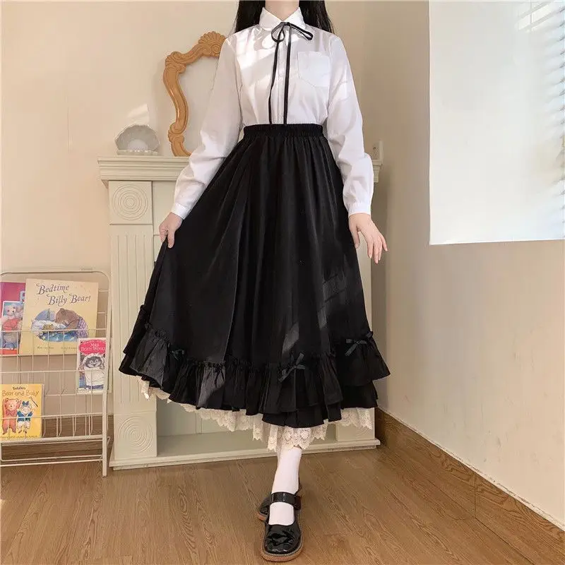 Women Harajuku Kawaii Y2k Skirts Lolita Summer Japanese High Waist Cake Skirt Preppy Style Edible Tree Fungus Loose Folds