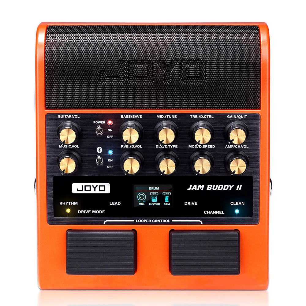 JOYO JAM BUDDY II Amplificateur de pratique de guitare 10W et pédale multi-effets Combo 14 modèles d'amplis 36 motifs de batterie et boucleur avec Bluetooth/OTG