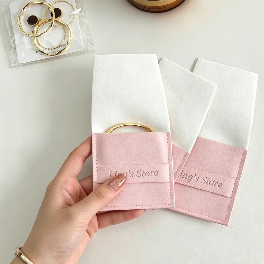 

50/100Pcs Custom Logo Pink Jewelry Leather Bag Rings Earrings Bracelet Storage Organizer Blusher Eye Shadow Cosmetic Nail Pouch