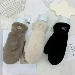 Winter New Simple Solid Color Thickened Plush Warm Gloves Students Fashion Cute All Cold Mittens