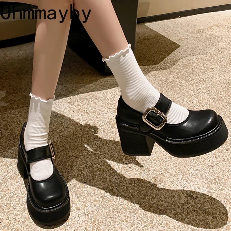 9CM High Heel Women Mary Jane Shoes Fashion Belt Buckle 2025 Spring Autumn Platform Single Shoes