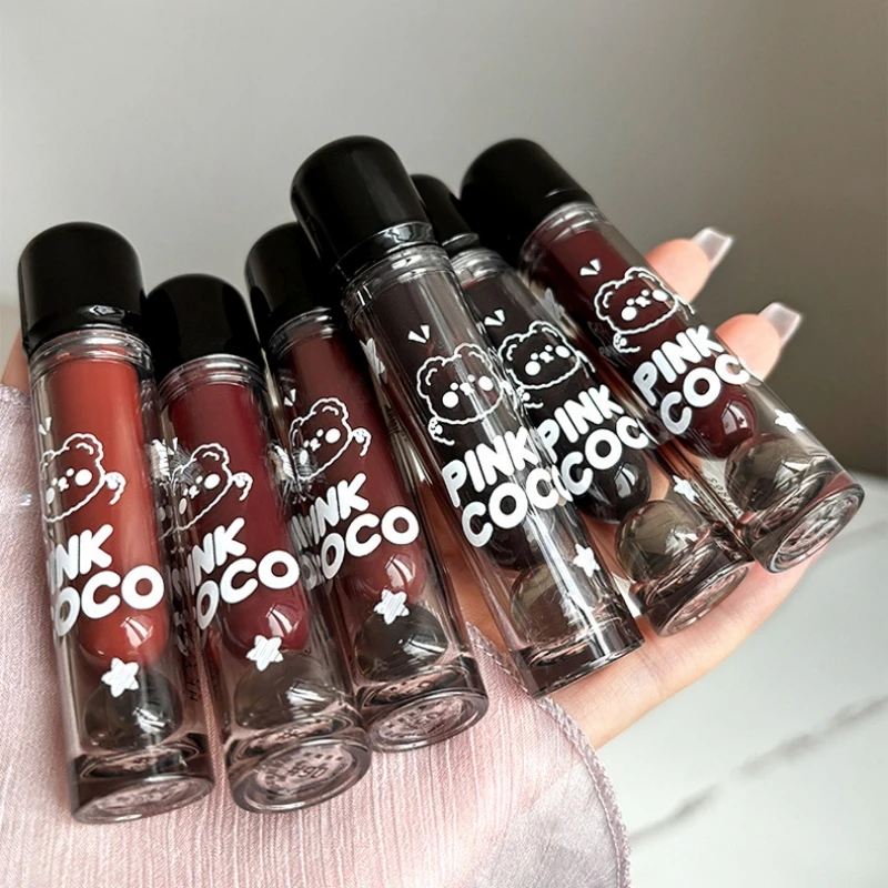 Czarny czerwony szklany błyszczyk do ust Cute Bear Crystal Jelly Mirror Liquid Lipstick Nawilżająca, nie blaknąca, nieprzywierająca pomadka do ust