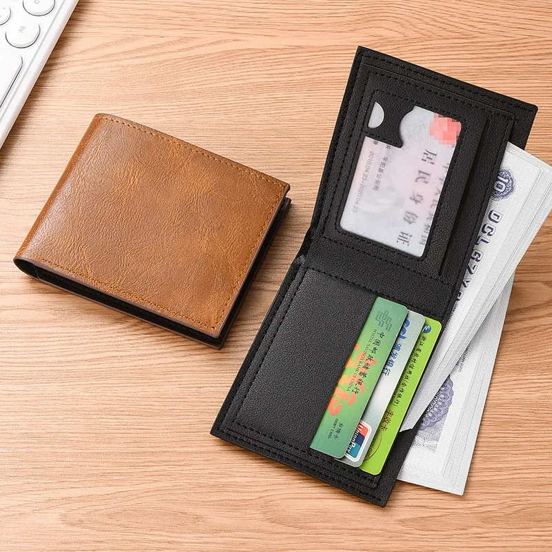 Brief Men'S Short Wallet Men'S Student Wallet High-Capacity Retro Wallet Two -Fold Horizontal Money Clip Wholesale