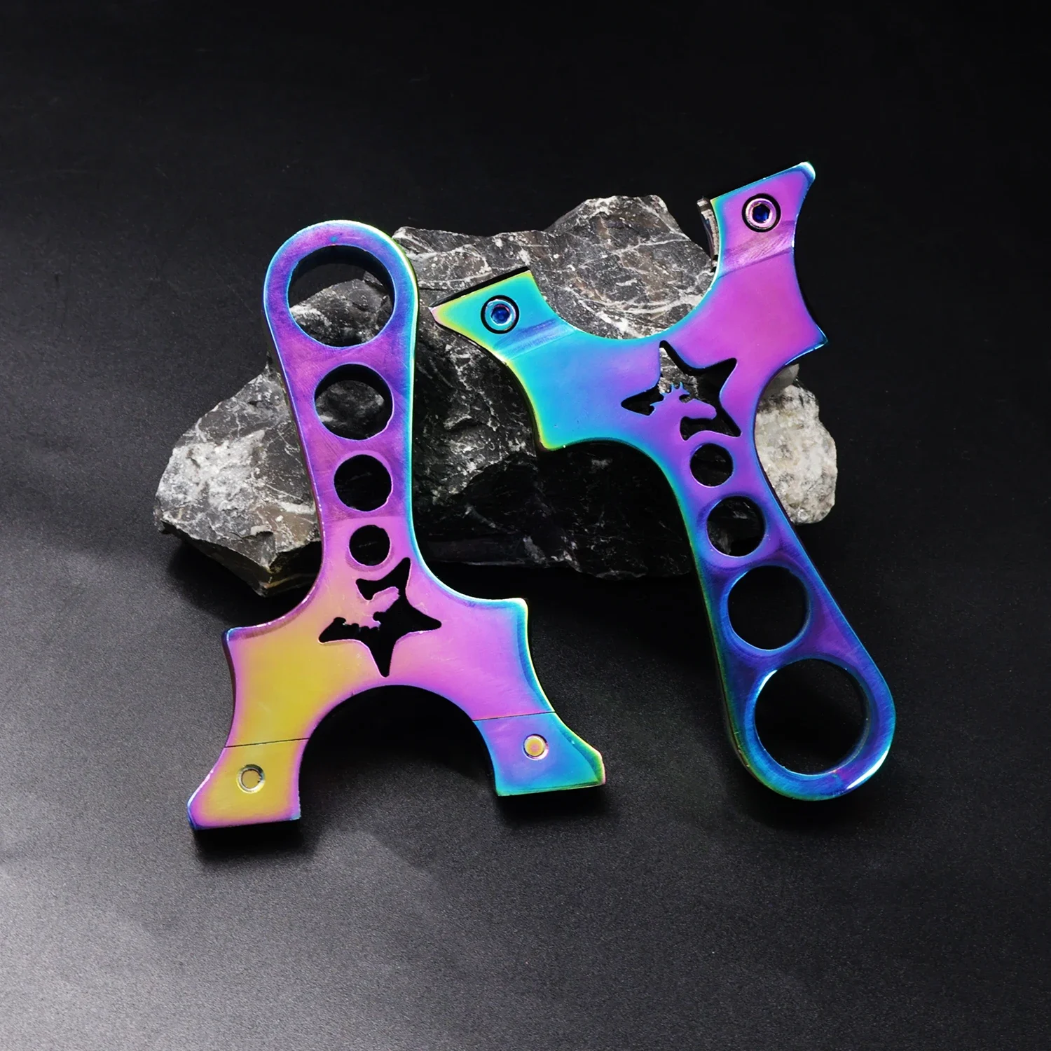

Stainless Steel Star Horse Colorful Roasted Blue Slingshot Customized High Quality Full Metal Slingshot Professional Shooting
