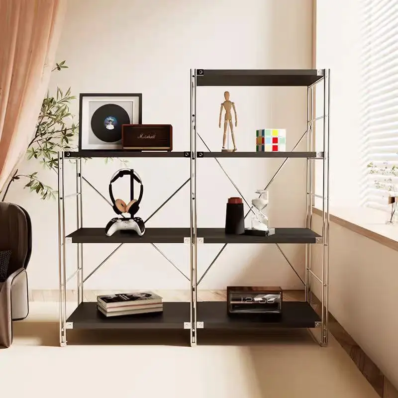 Storage shelves, black minimalist shelves, balconies, living room bookshelves, kitchen multi-level sideboards, storage shelves