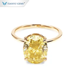 Tianyu Gems Oval Vivid Yellow Solitaire Rings Moissanite 9x11mm Gemstone 10k 14k 18k Yellow Gold Women Wedding Engagement Ring