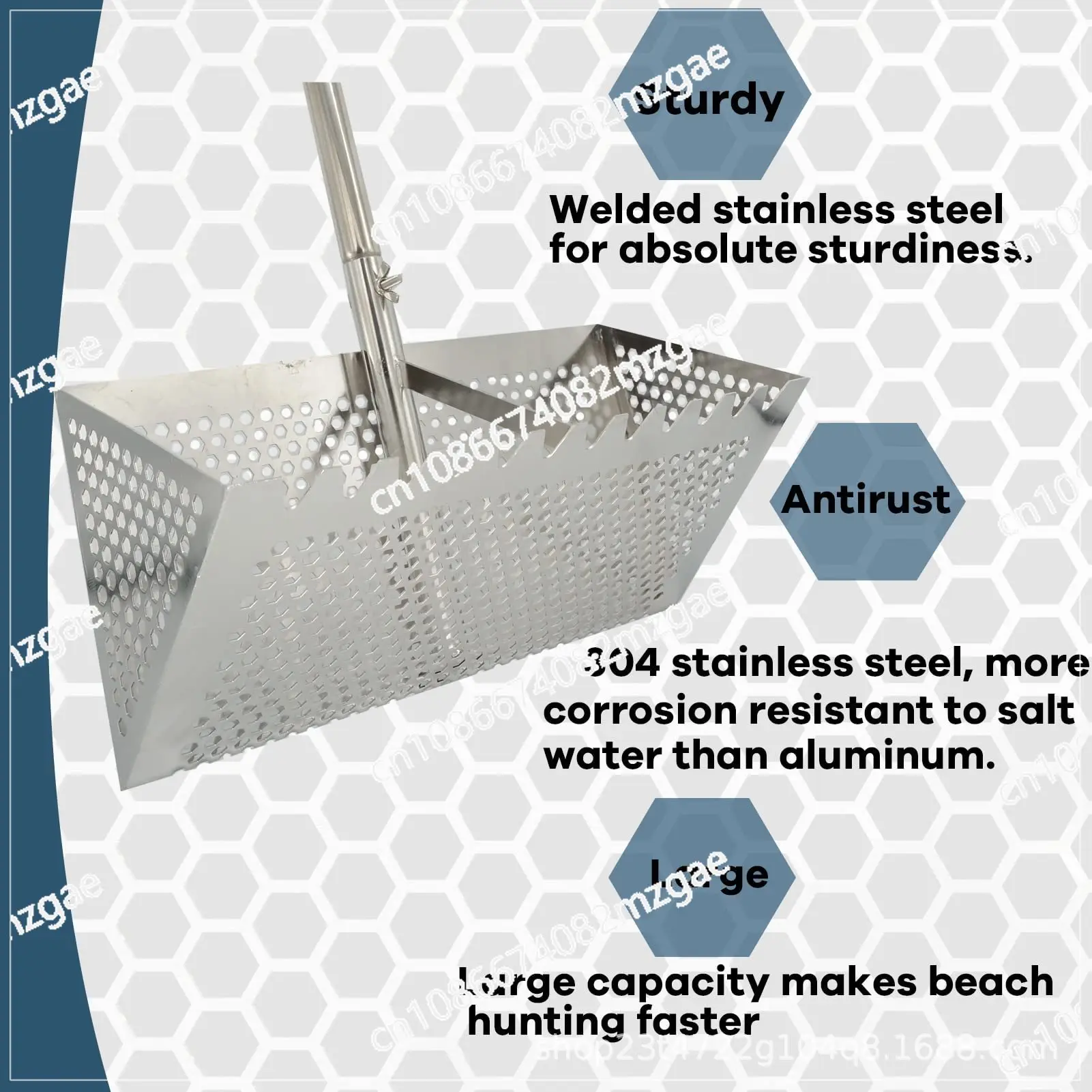 Stainless Steel Beach Shovel Sea Rake Multifunctional Sand Sieve Treasure Hunting Metal Tool for Beachcombing