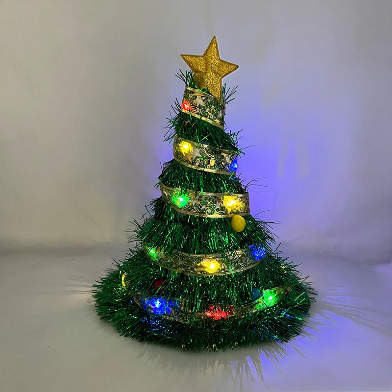 New Style Hats Christmas Green Tree Hat With LED Light Colorful Light Hat Men Women Decoration  Hat Glowing In Night