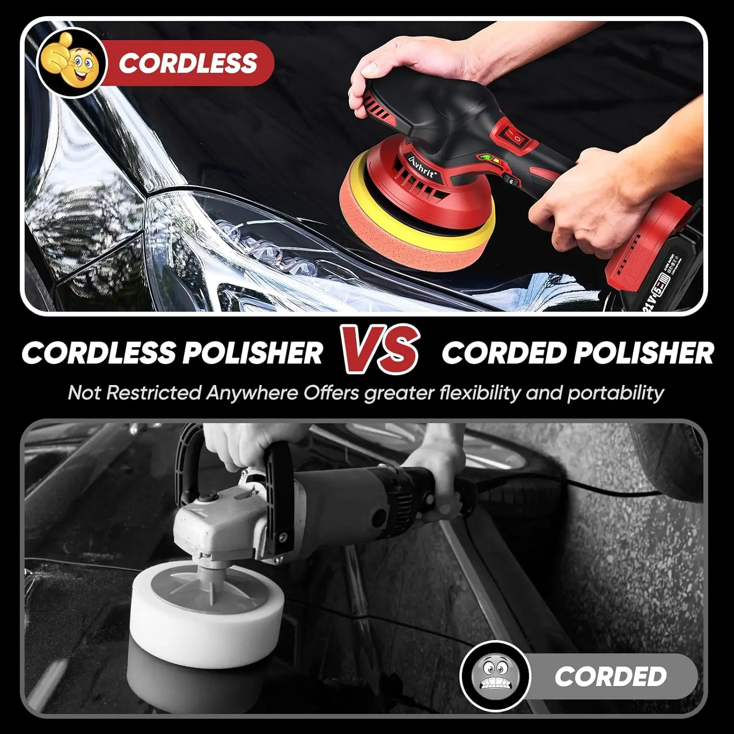 Car Buffer Polisher kit w/ 2x2000mAh 21V Batteries, 6 Inch Car buffer Waxer Kit w/ 6 Variable Speed & Extra 16 PCS Atta