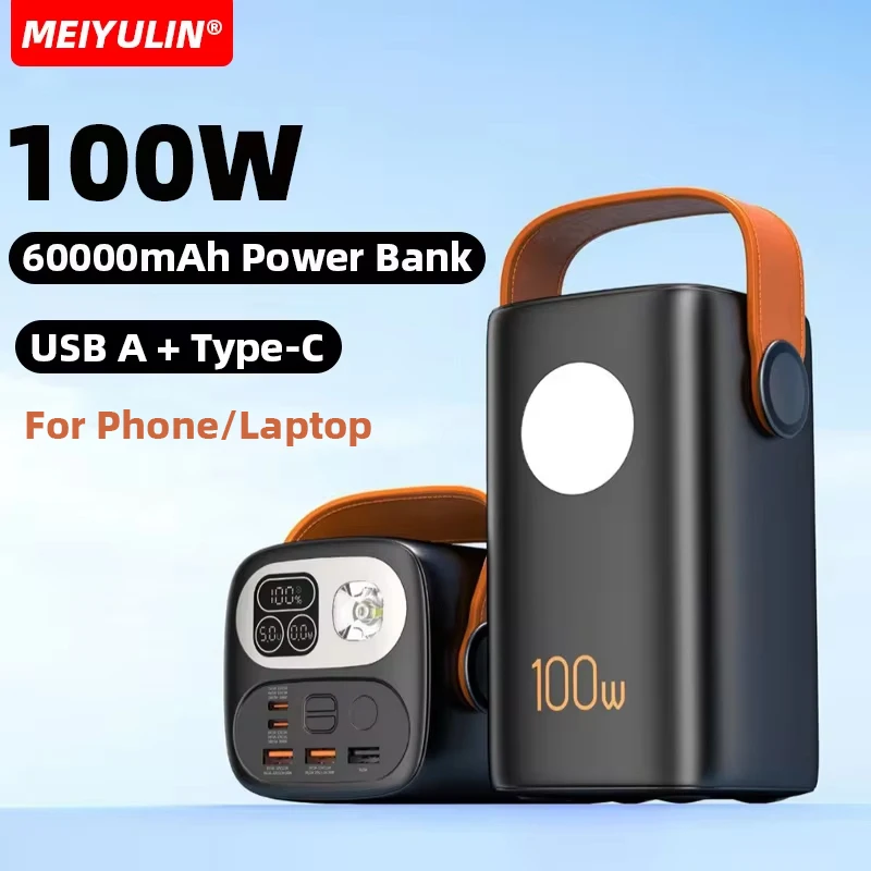 100W Large Capacity 60000mAh Power Bank Portable USB C Fast Charging External Auxiliary Battery for IPhone Xiaomi Samsung Laptop