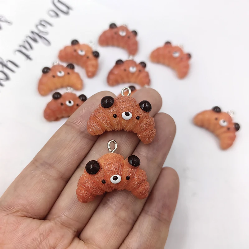 Resina encantos para fazer jóias, encantos com animais, urso, croissant, pão, pingente artesanal, flatback, chaveiro, diy, c1574, 10pcs, novo