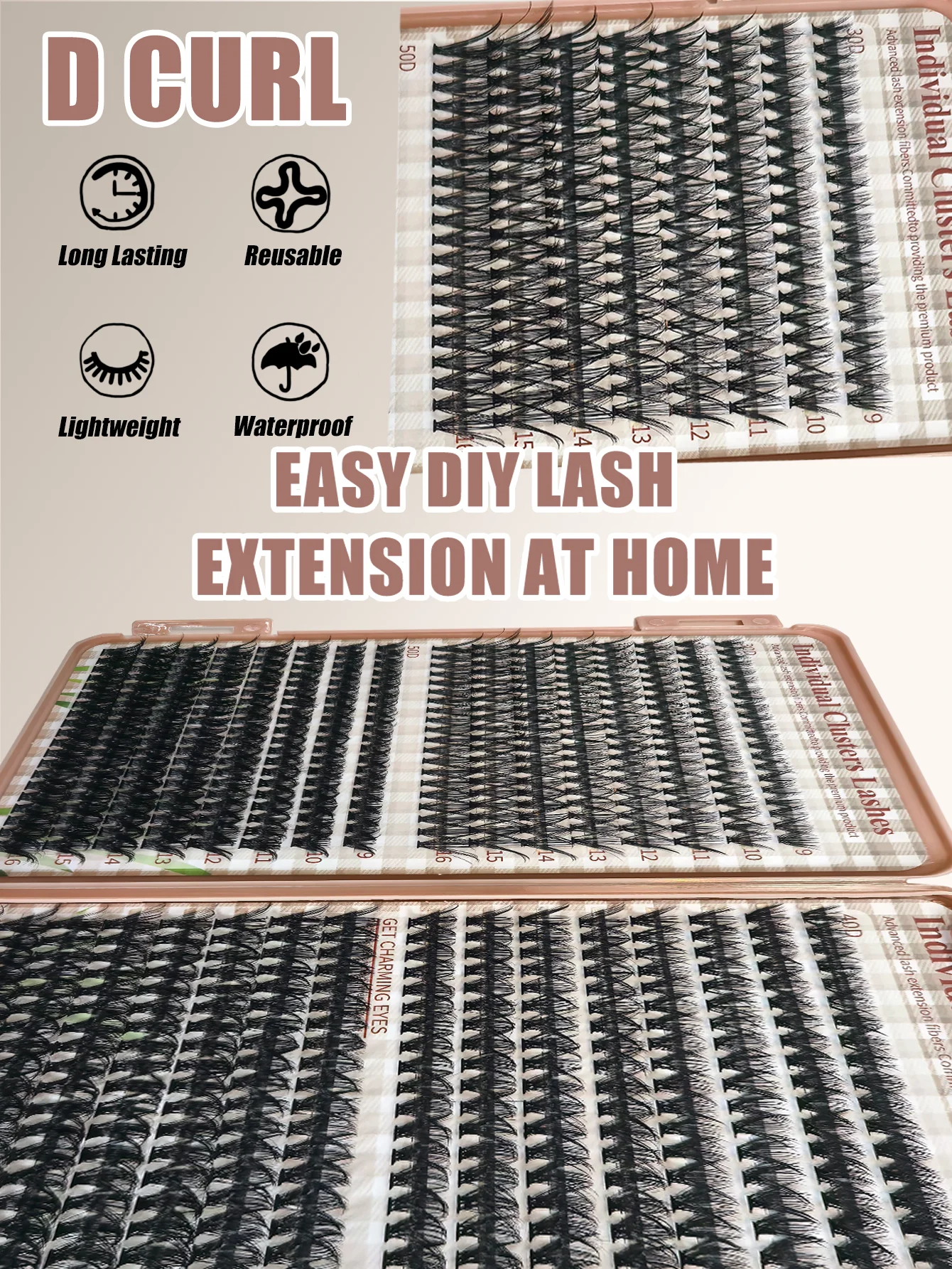 640pcs Individual Cluster Eyelashes Extensions kit 30D 50D Bond and Seal DIY false eyelash natural 9-16mm Volume Lashes supplies