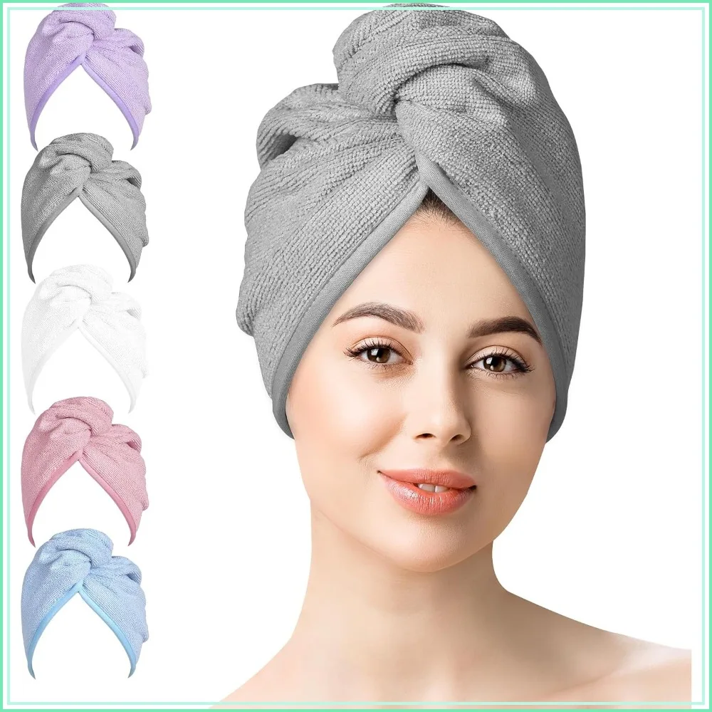 

Microfiber Hair Towel 2 Pack 10x26 Inches, Absorbent Turban Twist Drying Wrap for Women, Curly Hair Care Accessories, 5-Pcs Multicolor