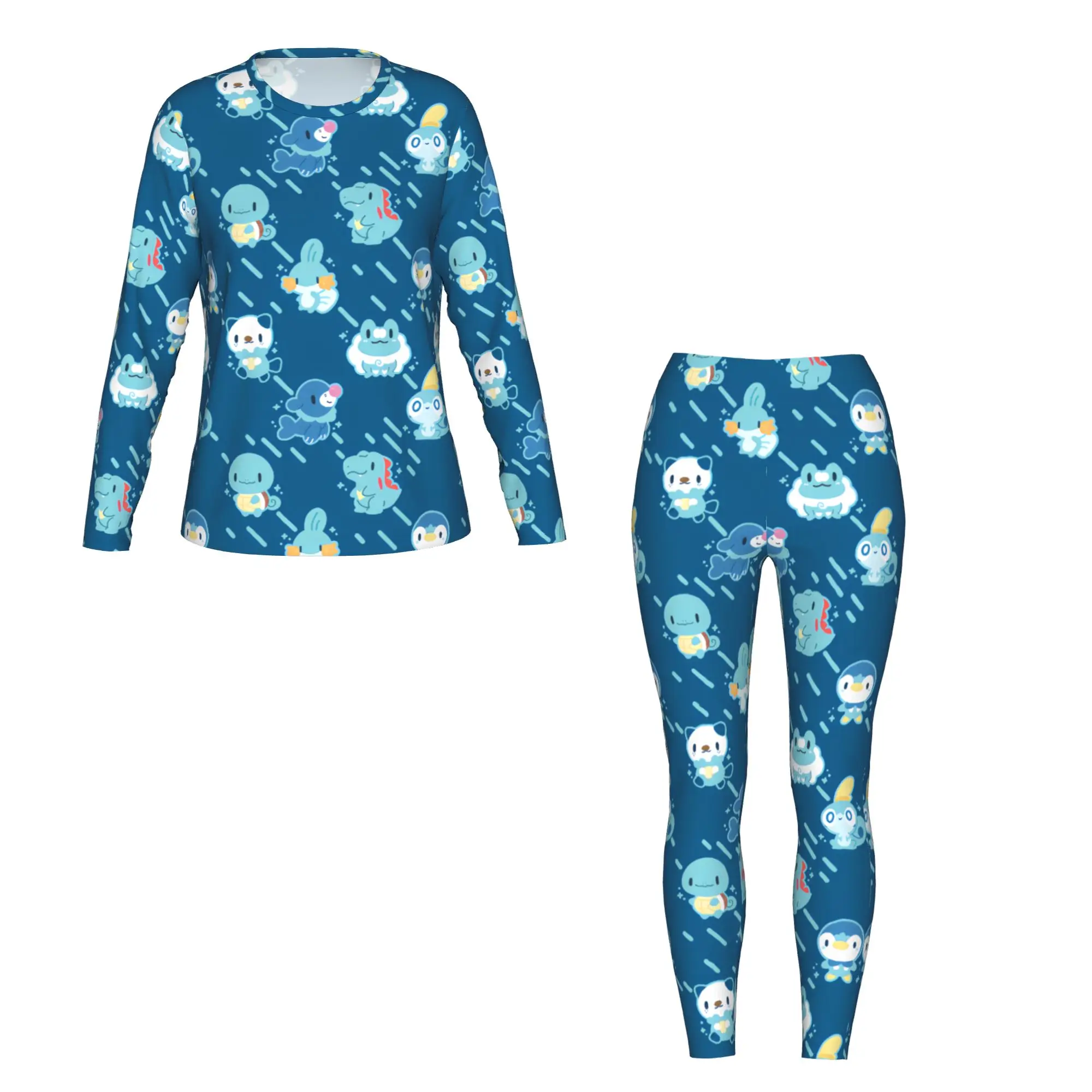 Piplup с милым принтом, комплект из 2 предметов, женская футболка с длинными рукавами, леггинсы, подходящий для домашнего путешествия, фитнеса и т. д.