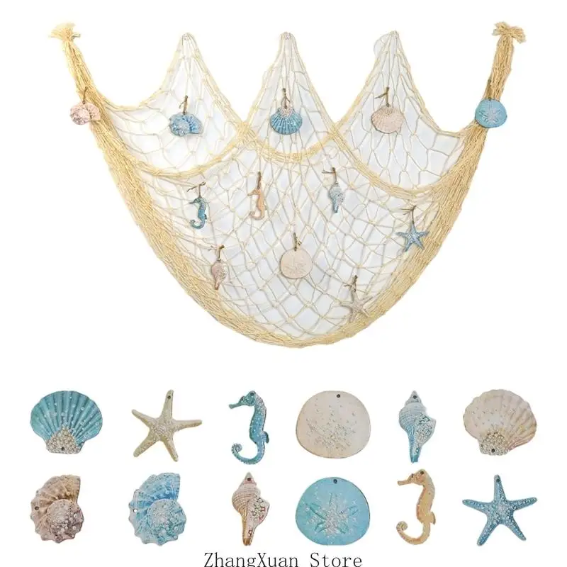 Muschel-Fischernetz-Wandbehang für Strandzimmer und Fotokabine, 3 x – Detail 7