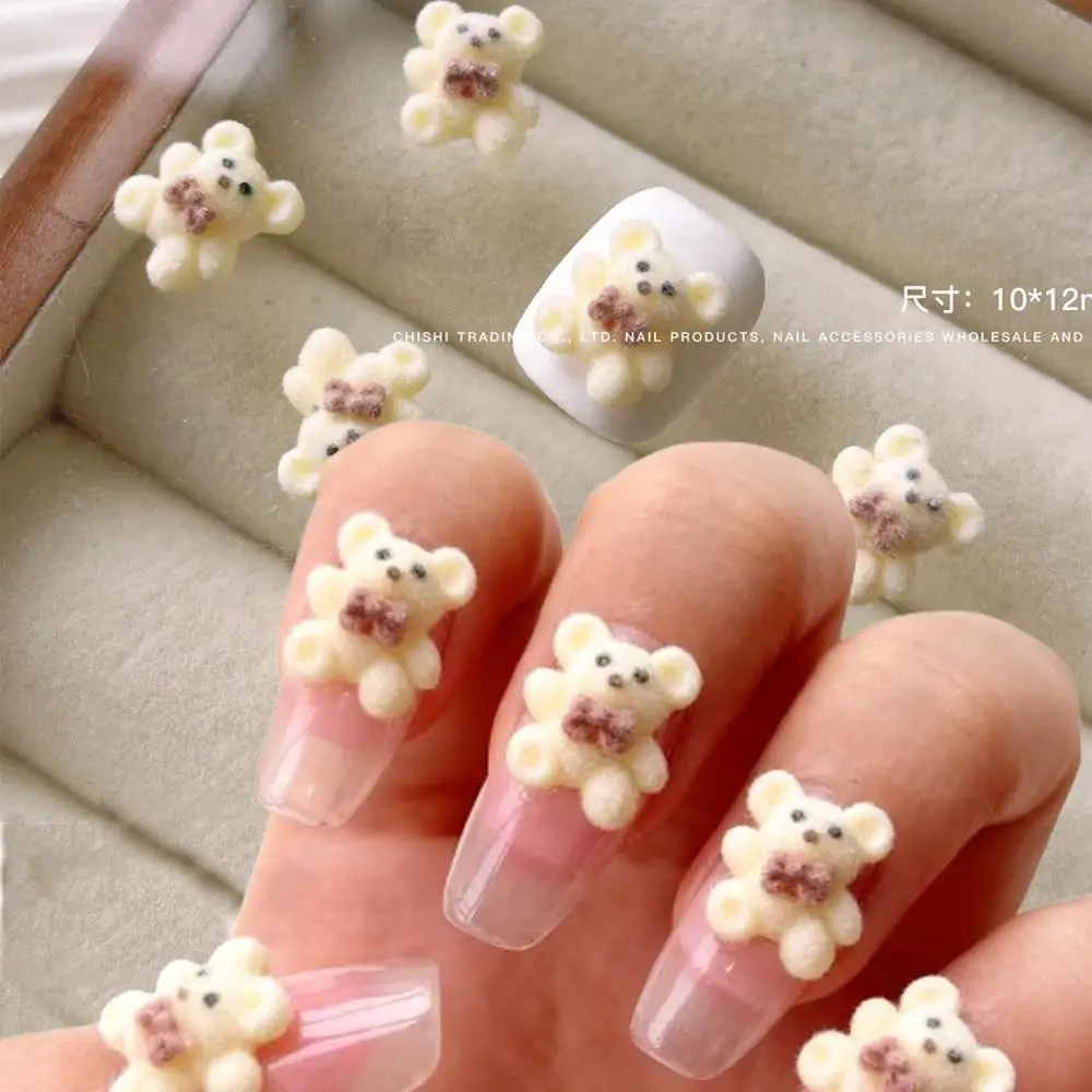 10 Uds. De encantadores dijes 3D de oso de peluche para uñas, lazos marrones, osos de peluche, pata de conejo, decoraciones artísticas para uñas, accesorios de manicura para Otoño e Invierno