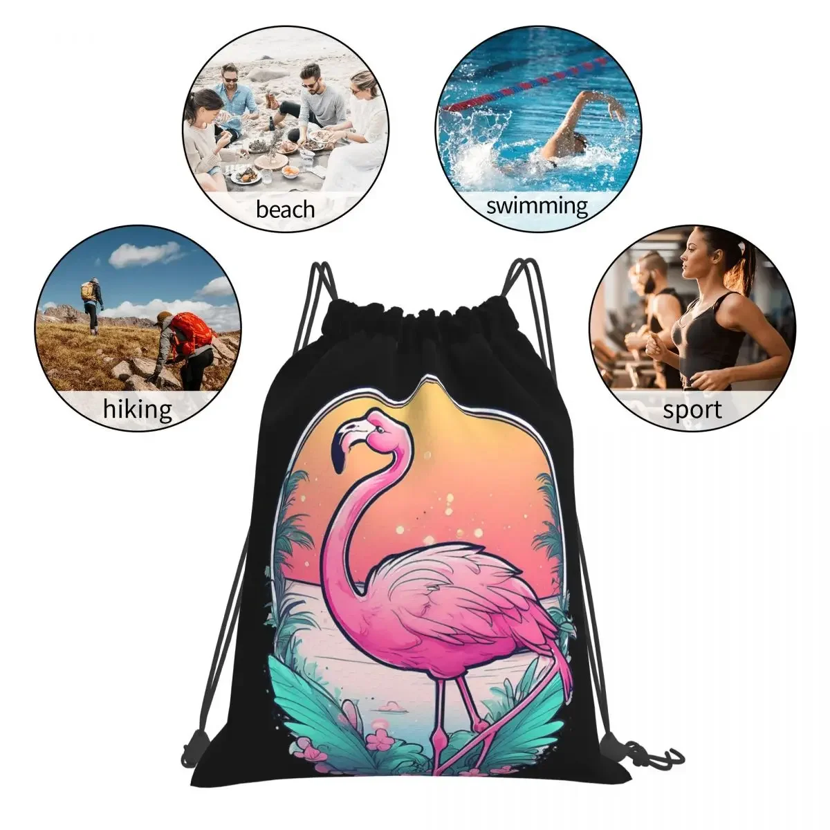 Mochilas con pintura de acuarela de flamenco elegante, bolsas con cordón, paquete de bolsillo, bolsa deportiva, bolsa de libros para hombre y mujer, escuela